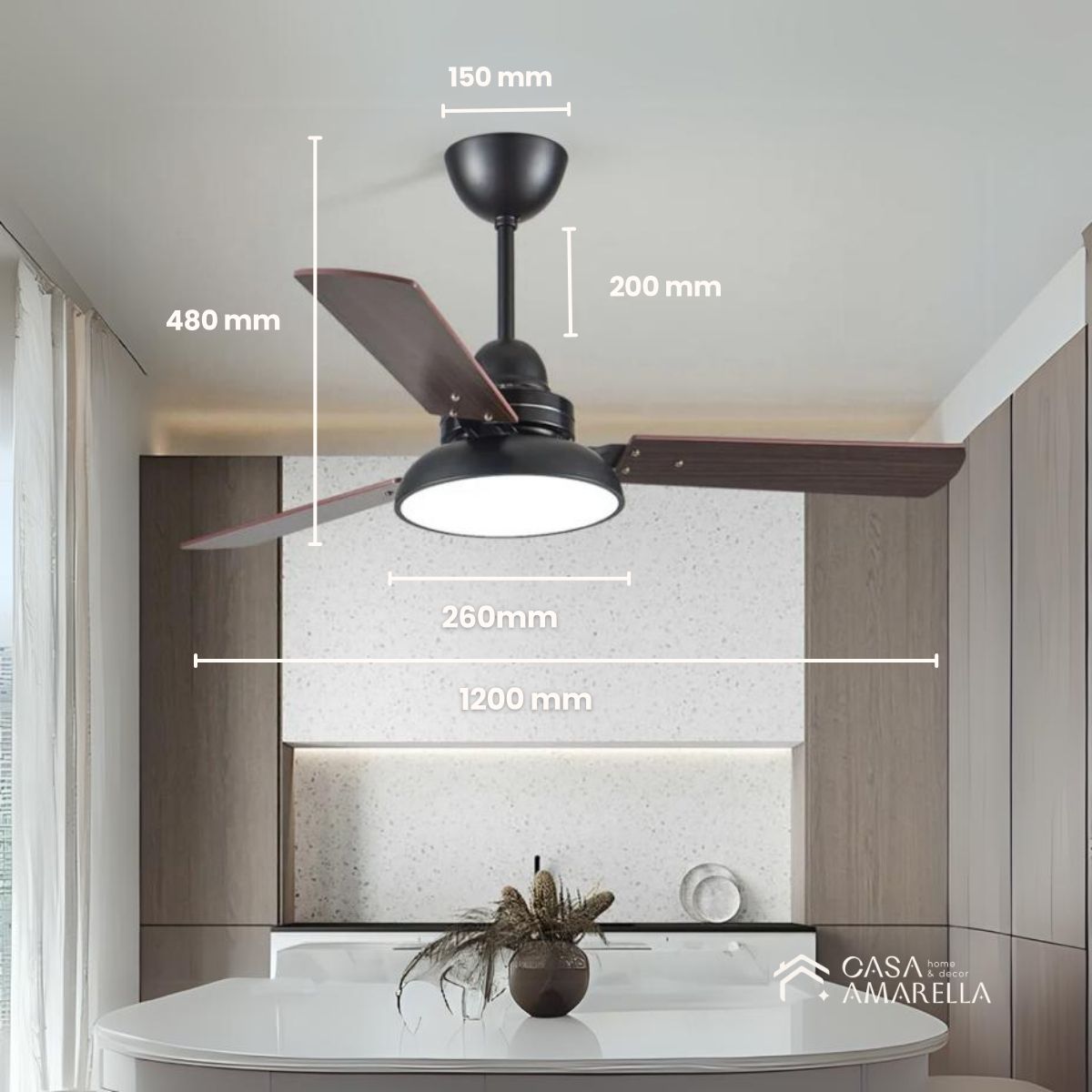 Ventilador de teto moderno com Luminária - ZenithBreeze Street Cinza