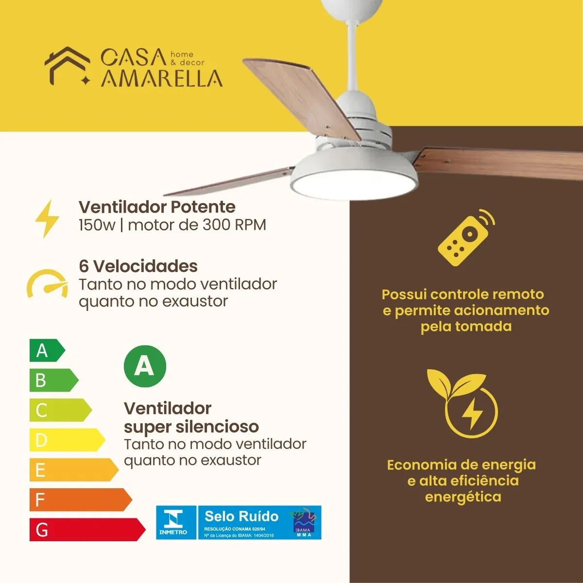 Ventilador de teto moderno com Luminária - ZenithBreeze Street