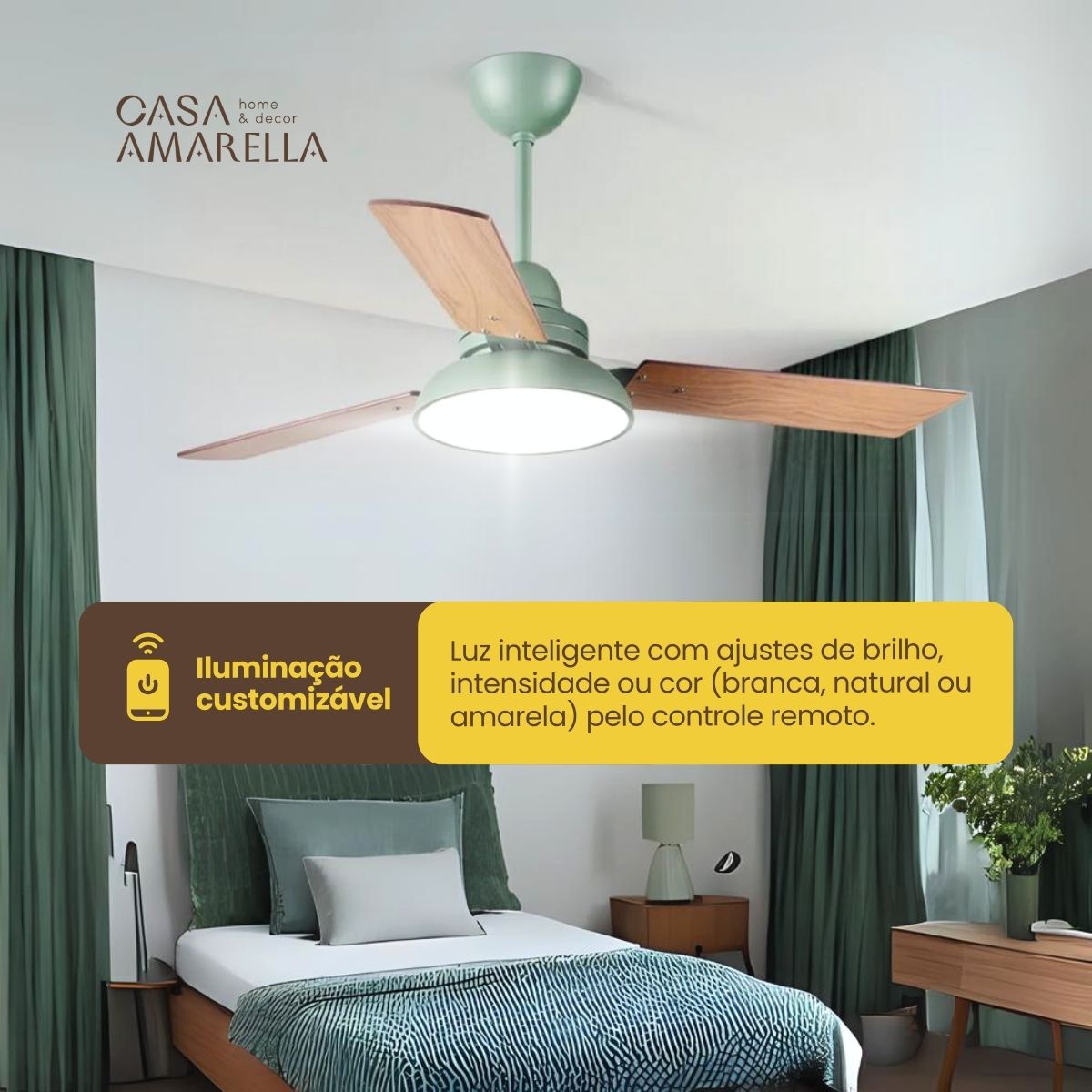 Ventilador de teto moderno com Luminária - ZenithBreeze Street Cinza