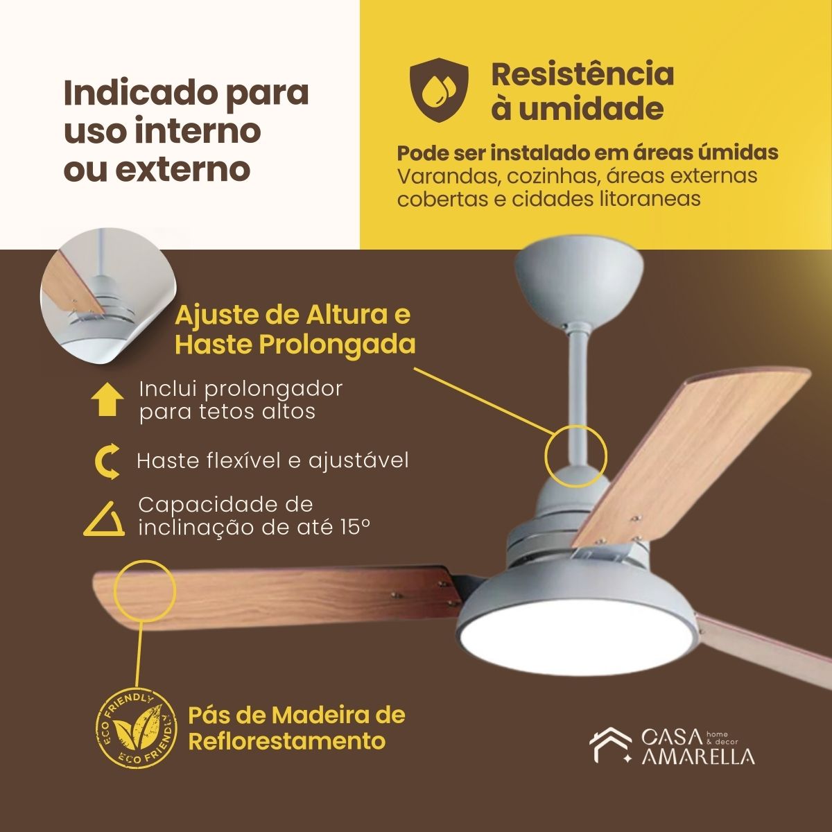 Ventilador de teto moderno com Luminária - ZenithBreeze Street Cinza