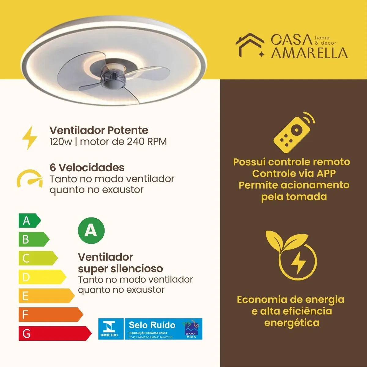 Ventilador de teto portatil com iluminação - Ventiluz Harmony