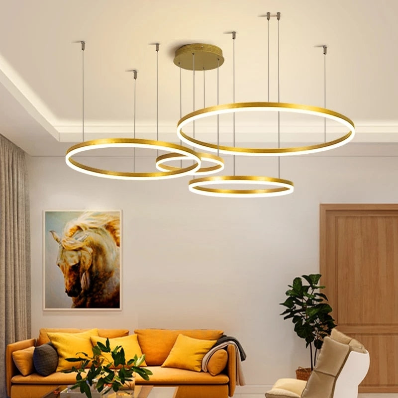 Lustre Moderno Pendente Circular LED - Nordic Europe Gold Edition