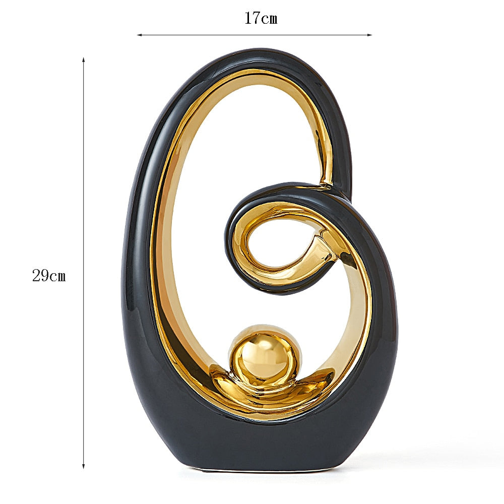 Estátuas em cerâmica com detalhes em dourado - Coleção Elegância Abstrata