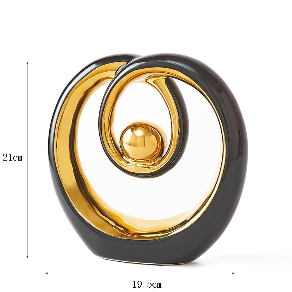 Estátuas em cerâmica com detalhes em dourado - Coleção Elegância Abstrata