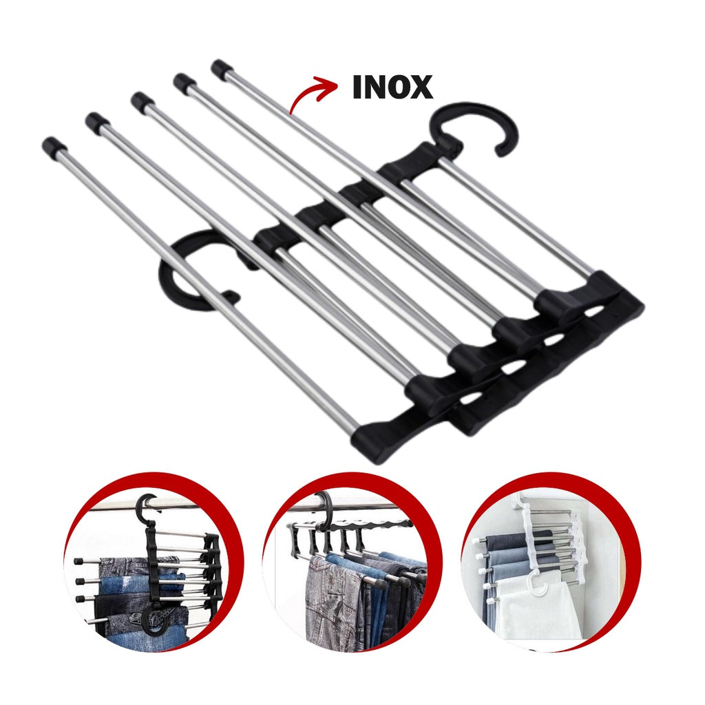 Cabide Mágico Multifuncional para Calças de Inox com 5 Divisórias - Promoção Compre e Ganhe