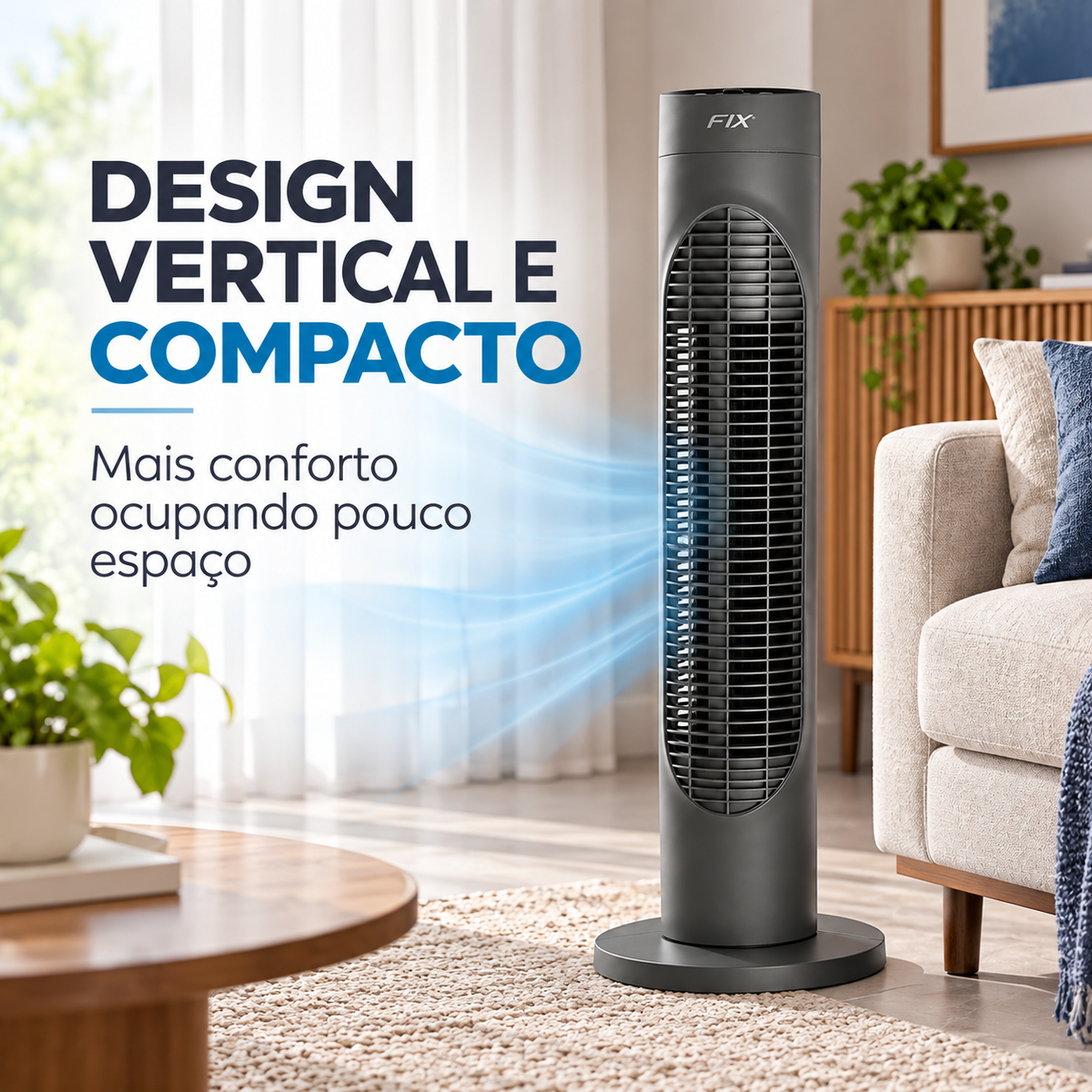 VENTILADOR DE TORRE COM CONTROLE REMOTO, TIMER E OSCILAÇÃO